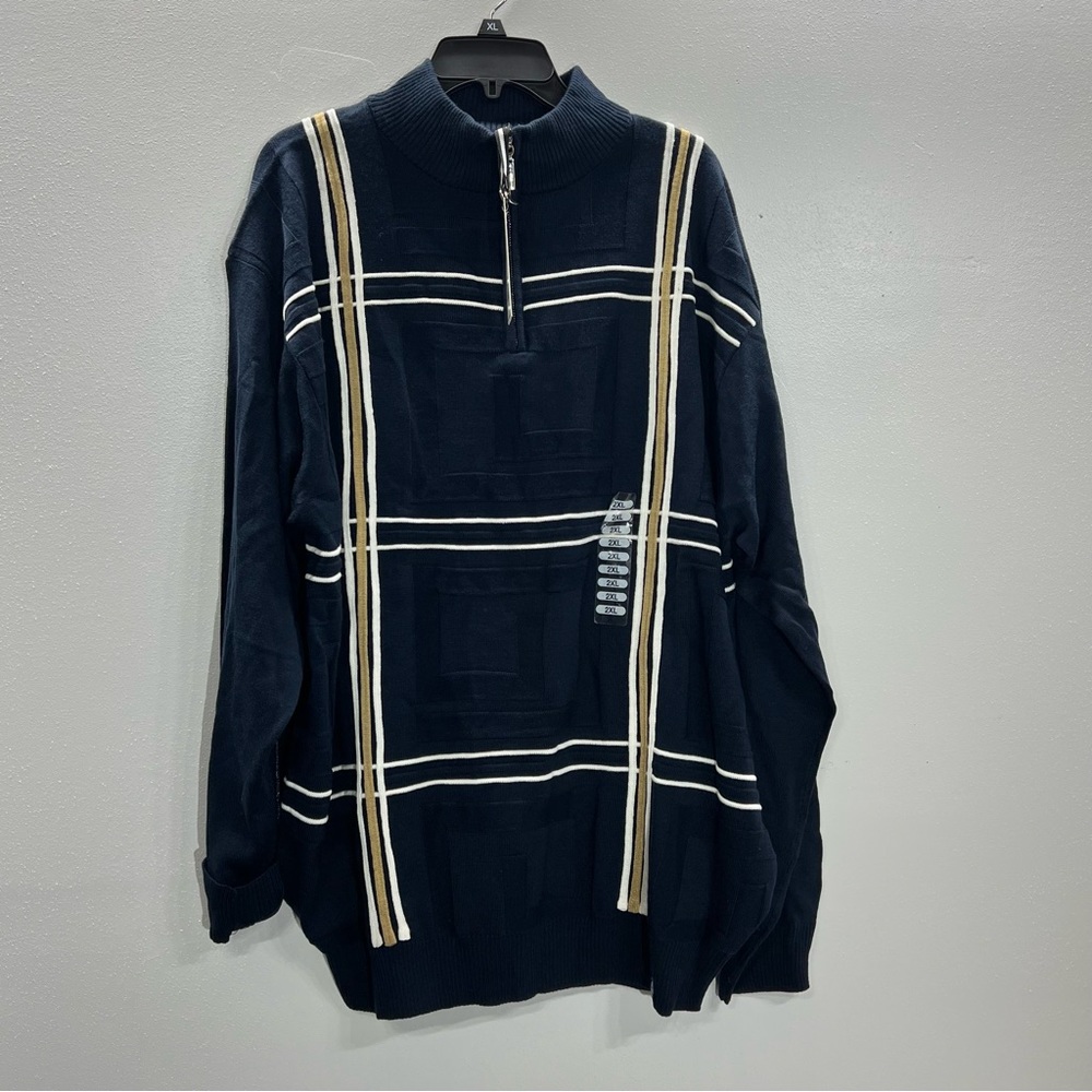 Vintage Stacy adams mens partial zip pullover sweater 2XL beige/striped - New